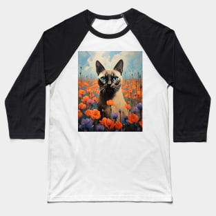 Retro Vintage Siamese Cat Art | Feline Garden Delight Baseball T-Shirt